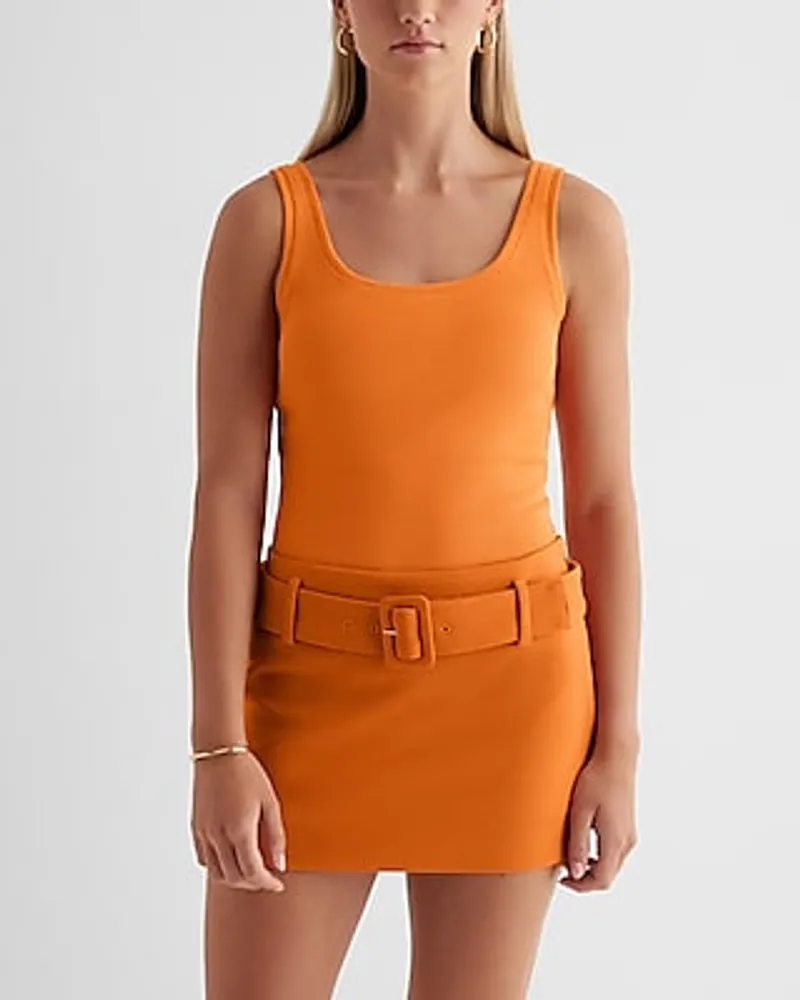Express Low Rise Twill Belted Mini Skort Orange Women's