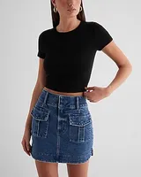 High Waisted Utility Mini Denim Skirt