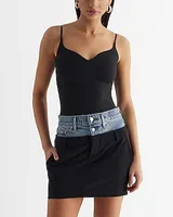 High Waisted Denim Waist Mini Skirt Black Women's