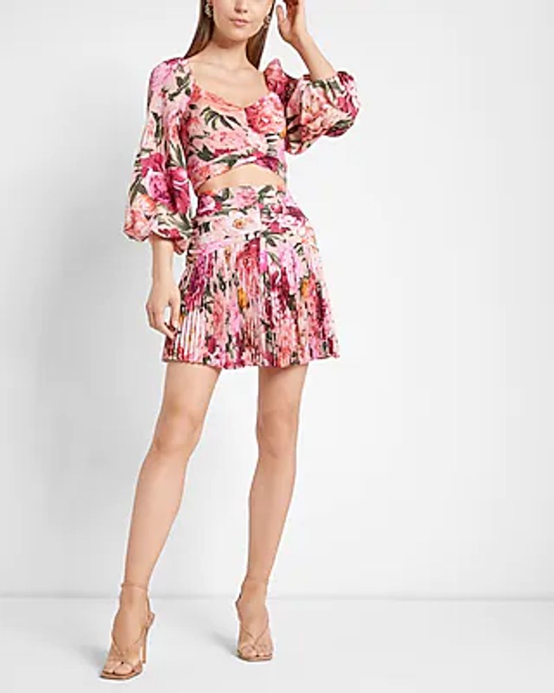 Floral Print Ruched Fit And Flare Mini Skirt