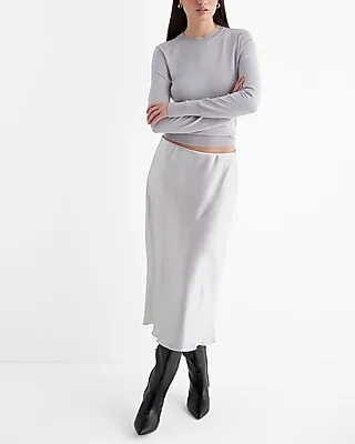 High Waisted Satin Midi Skirt Silver Women's L