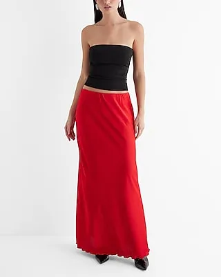 Satin High Waisted Maxi Skirt Red Women's