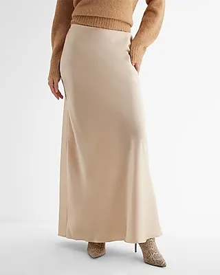Satin High Waisted Maxi Skirt Neutral Women's XL