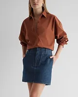 High Waisted Rinse Tailored Mini Denim Skirt