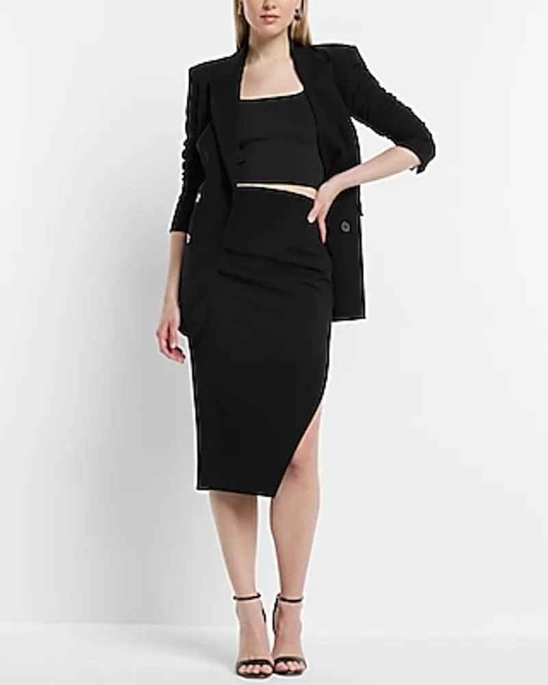 Stylist Super High Waisted Side Slit Midi Pencil Skirt