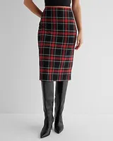 High Waisted Tartan Plaid Midi Pencil Skirt