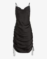 Cocktail & Party Cowl Neck Ruched Side Tie Mini Slip Dress Black Women's XXS