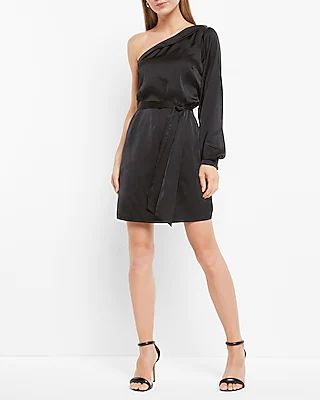 Cocktail & Party Satin One Shoulder Tie Waist Mini Dress