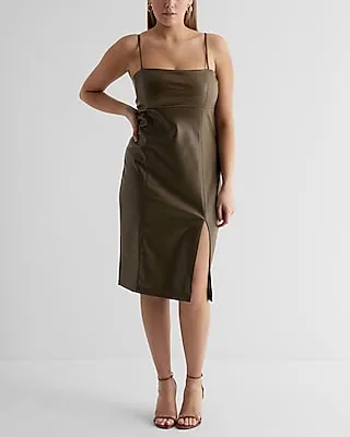 Cocktail & Party Body Contour Faux Leather Cami Midi Dress