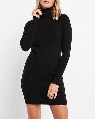 Work Supersoft Turtleneck Long Sleeve Mini Sweater Dress Black Women's XS