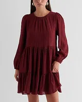 Casual Crew Neck Long Sleeve Mini Tunic Shift Dress