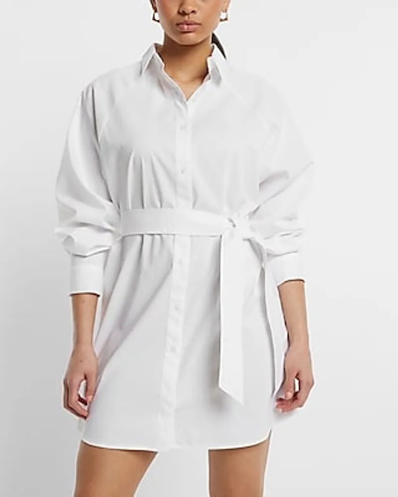 Casual,Work Boyfriend Poplin Mini Portofino Shirt Dress White Women's S