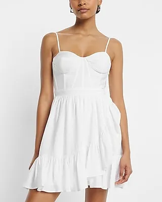 Casual Sweetheart Neckline Corset Ruffle Poplin Mini Dress White Women's 2