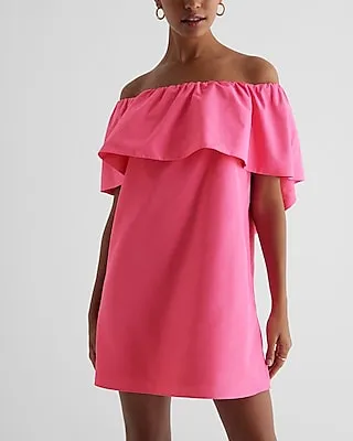 Cocktail & Party,Casual Off The Shoulder Ruffle Overlay Mini Dress Pink Women's S