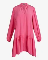 Casual Ruffle Hem Oversized Shirt Dress Pink Women's XS