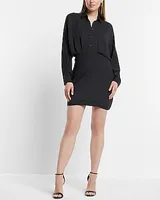 Work Collared Half Button Up Mini Portofino Shirt Dress Women's XS