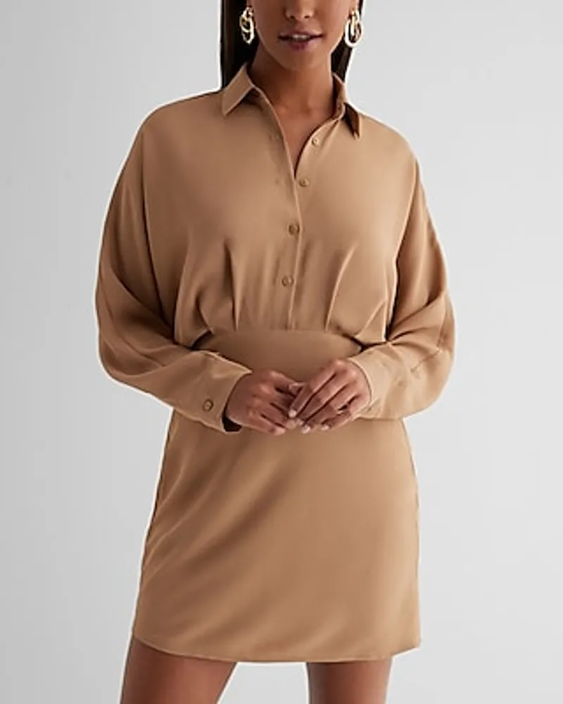 Work Collared Half Button Up Mini Portofino Shirt Dress Women's XS