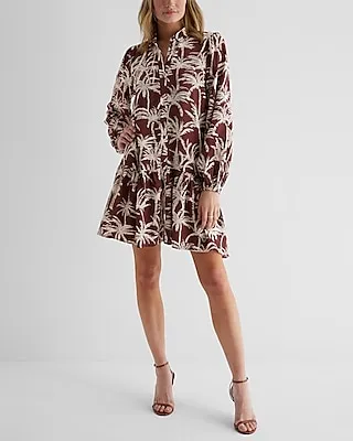 Casual Printed Ruffle Hem Oversized Shirt Dress