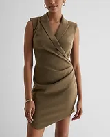 Work Sleeveless Wrap Asymmetrical Hem Mini Blazer Dress