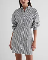 Casual,Work Striped Fitted Poplin Mini Shirt Dress