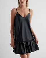 Casual,Cocktail & Party,Date Night,Bridal Shower Faux Leather V-Neck Downtown Cami Mini Tunic Shift Dress Black Women's