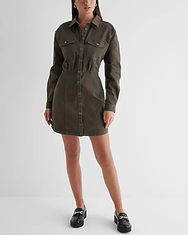 Express Casual Denim Fitted Mini Shirt Dress Women | MainPlace Mall