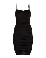 Casual,Cocktail & Party Body Contour Ruched Mini Dress With Bra Cups Black Women's XS