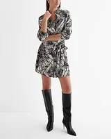 Work,Casual Printed Satin Portofino Shirt Dress Black Women's