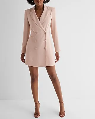 Work Double Breasted Padded Shoulder Mini Blazer Dress