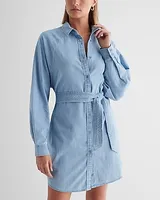 Work,Casual Denim Boyfriend Portofino Shirt Dress Blue Women's L