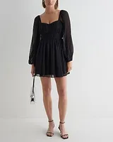 Date Night,Cocktail & Party Sweetheart Neckline Long Sleeve Mini Babydoll Dress Black Women's S