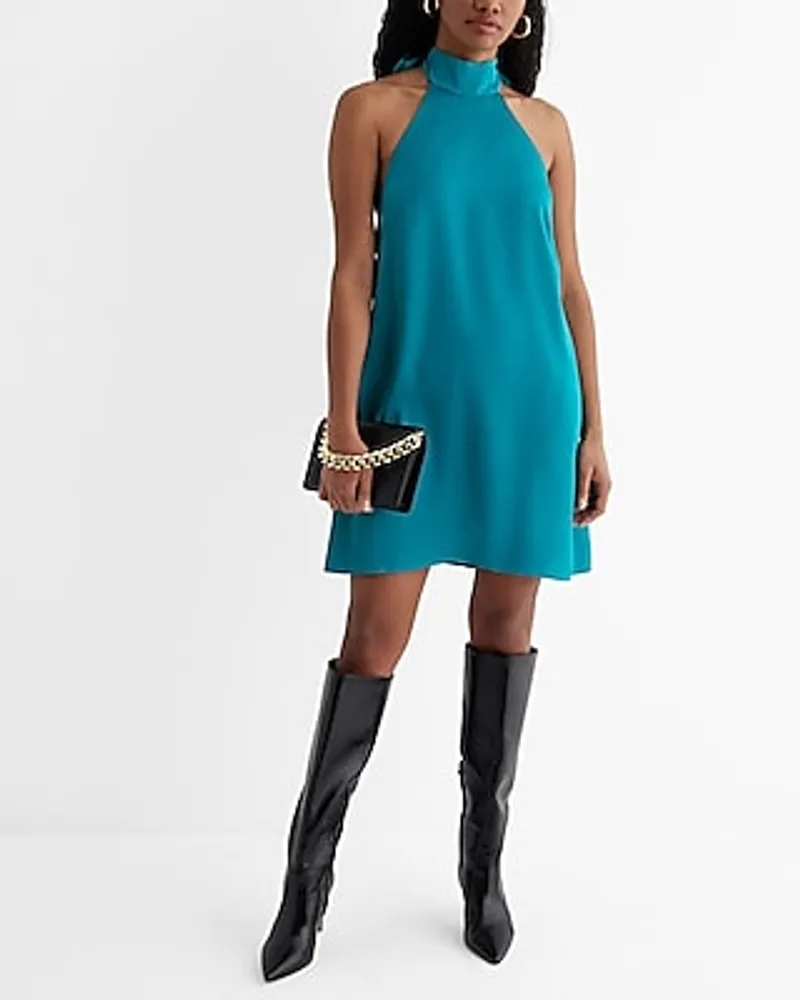 Cocktail & Party,Date Night Satin Halter Statement Bow Mini Tunic Shift Dress