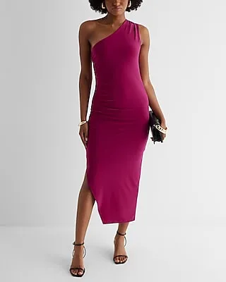 Cocktail & Party One Shoulder Ruched Side Midi Dress