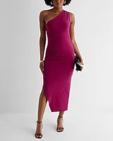 Cocktail & Party One Shoulder Ruched Side Midi Dress Pink Women's S