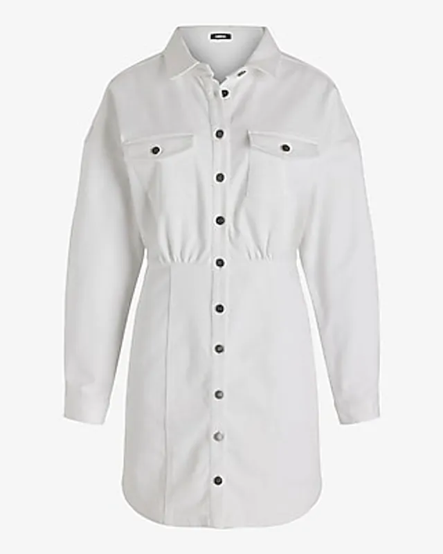 express denim shirt dress Denim Button Front Utility Mini Dress