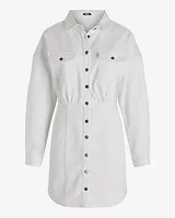 Casual Denim Fitted Mini Shirt Dress White Women's S