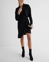 Work V-Neck Surplice Asymmetrical Mini Portofino Shirt Dress Women