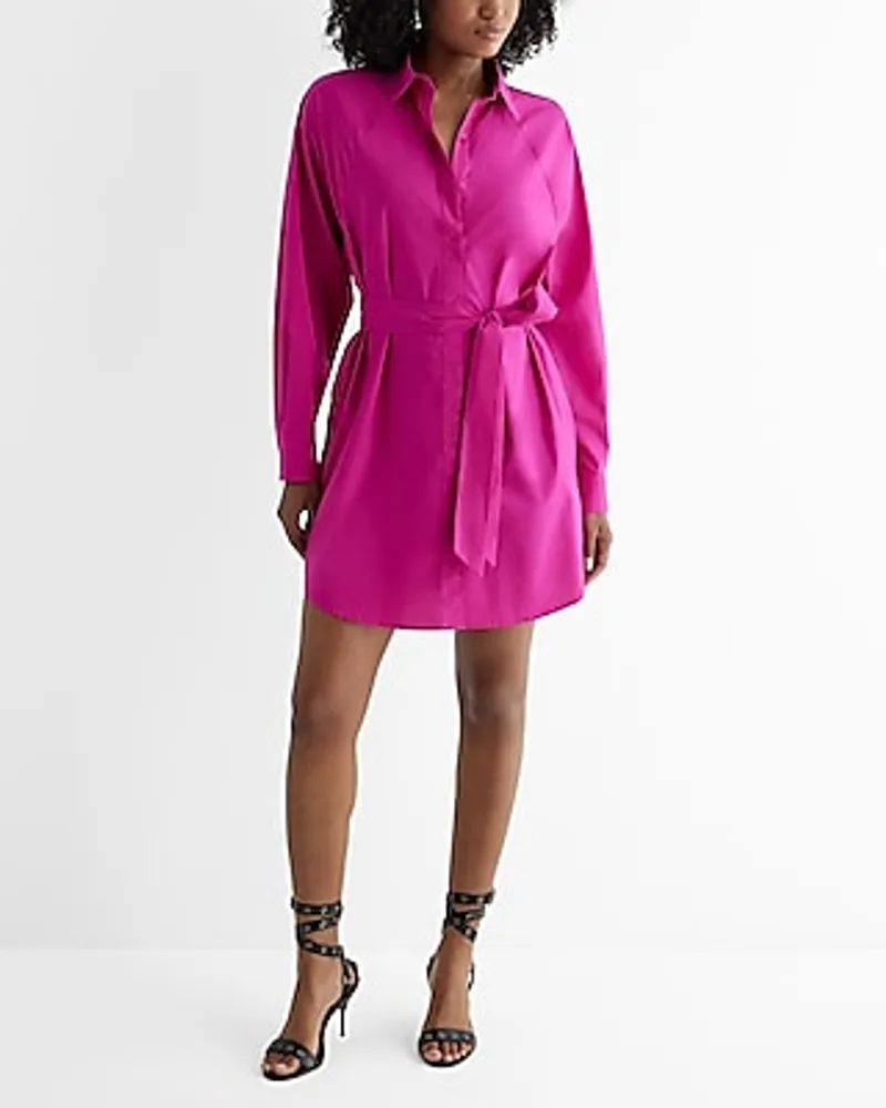 Work,Vacation Boyfriend Poplin Portofino Shirt Dress Pink Women's L