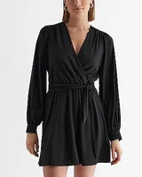 Date Night,Cocktail & Party V-Neck Surplice Long Sleeve Tie Waist Mini Dress Women