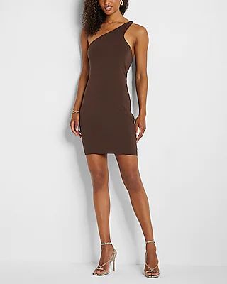 Versatile Body Contour One Shoulder Mini Dress Brown Women's XS