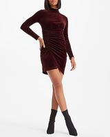 Cocktail & Party Velvet Body Contour Mock Neck Ruched Mini Dress Brown Women's S