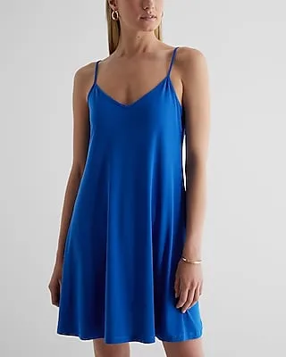 V-Neck Mini Slip Dress Cover Up Blue Women's XS