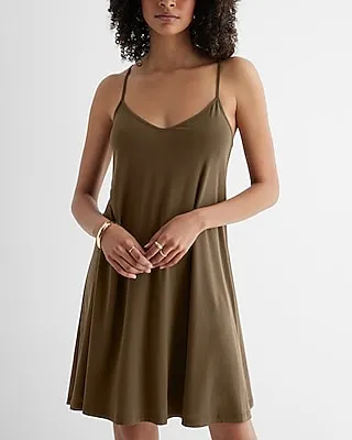 V-Neck Mini Slip Dress Cover Up Green Women's S