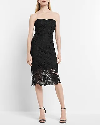 Cocktail & Party Allover Lace Strapless Midi Dress