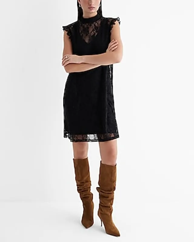Home | Express Date Night,Cocktail & Party Lace Mock Neck Flutter Sleeve  Mini Tunic Shift Dress Black Women's XS at Plaza Del Caribe in Ponce, PR