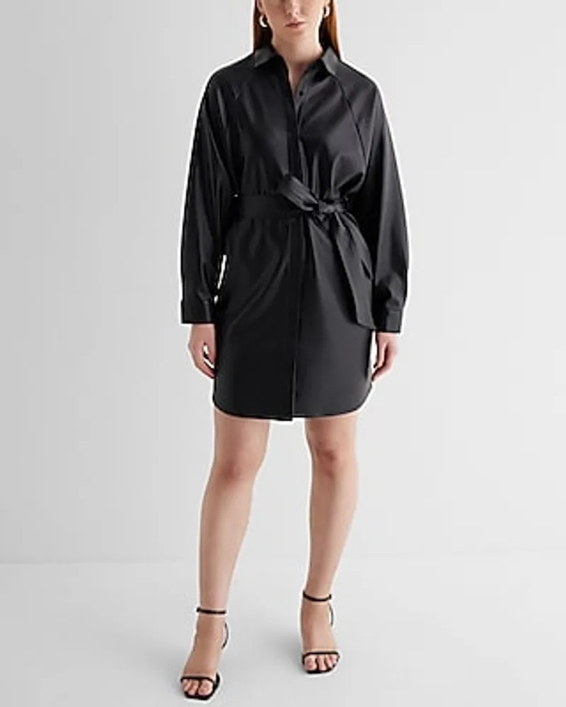 Cocktail & Party,Work Faux Leather Boyfriend Mini Portofino Shirt Dress Black Women's XL