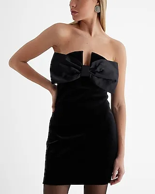 Cocktail & Party Strapless Velvet Statement Bow Mini Dress Black Women's XL