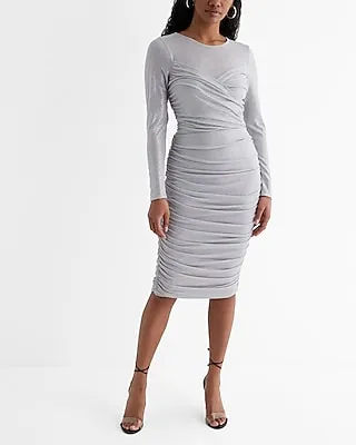 Date Night,Cocktail & Party Shine Crew Neck Ruched Midi Dress