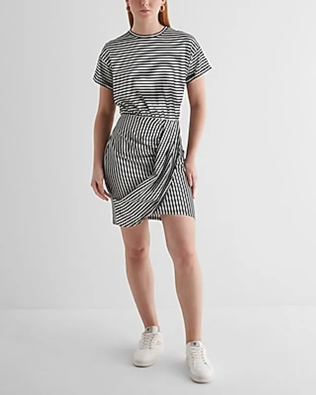 Express Casual Striped Crew Neck Short Sleeve Draped T-Shirt Dress  Multi-Color Women's XS | MainPlace Mall