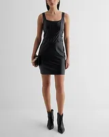 Date Night,Cocktail & Party Faux Leather Scoop Neck Corset Mini Dress Black Women's XS